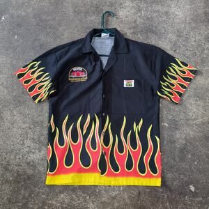 Vintage Hot Rod Shirt Mens M Black Flames 90s Button Up Hot August Nights